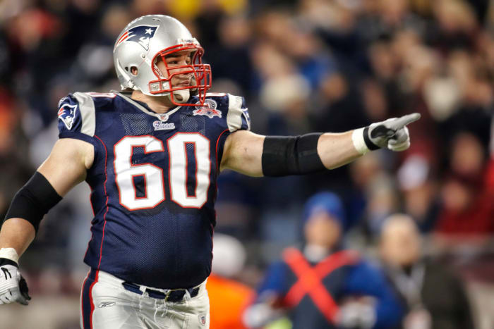 Patriots offensive lineman Rich Ohrnberger, between plays during a game